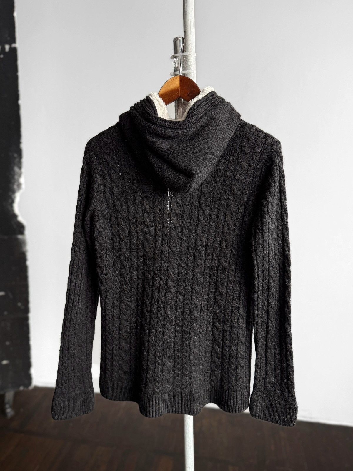 Lacoste Lacoste Vintage Womens Cable Knit Cardigan Hooded Black Size M / US 6-8 / IT 42-44 - 2 Thumbnail