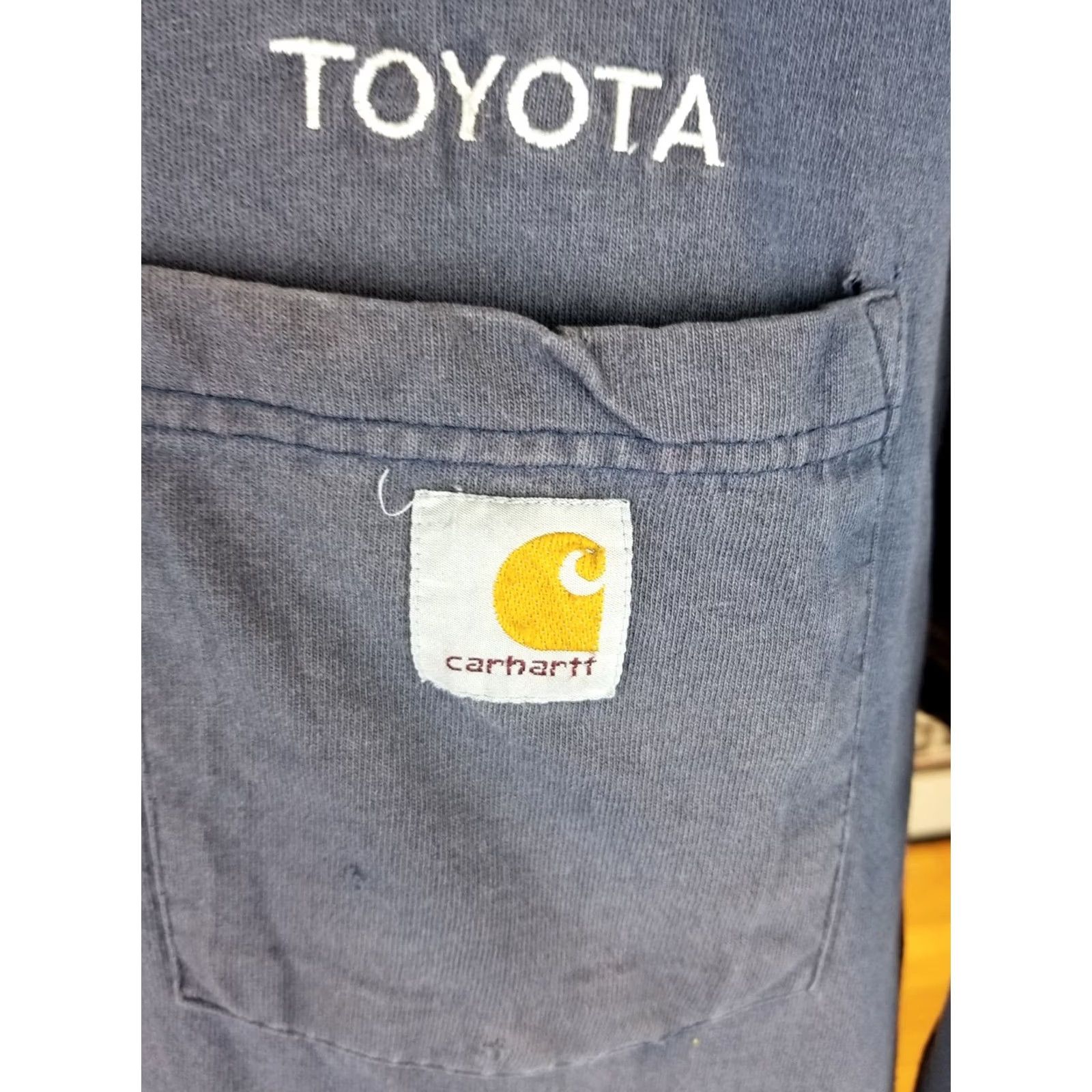 Carhartt VINTAGE Carhartt LONG SLEEVE T-SHIRT Polo Shirt Men L Blue One Pocket Trash**ed** Y2K Sun Fade Size US L / EU 52-54 / 3 - 5 Thumbnail