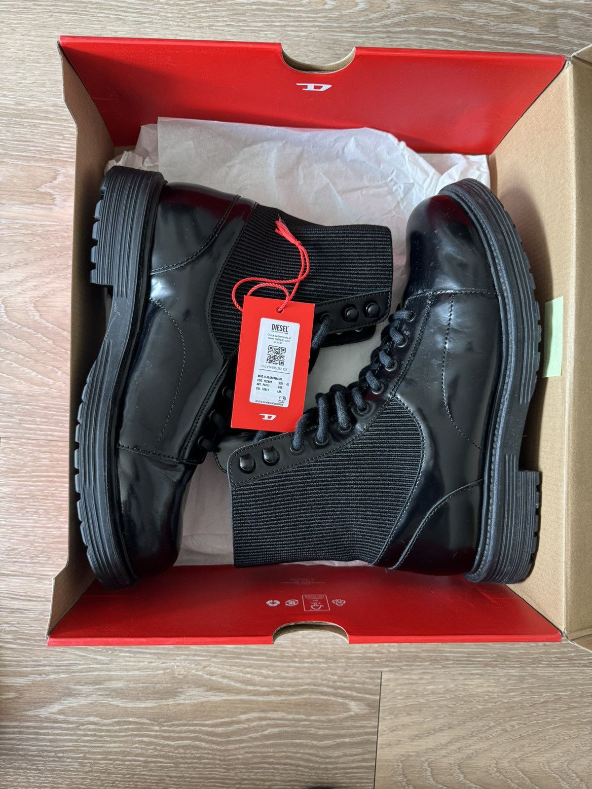 Diesel Diesel - Mens Black Leather Lace Up Boots - D-ALABHAMA BT Size US 9 / EU 42 - 1 Thumbnail