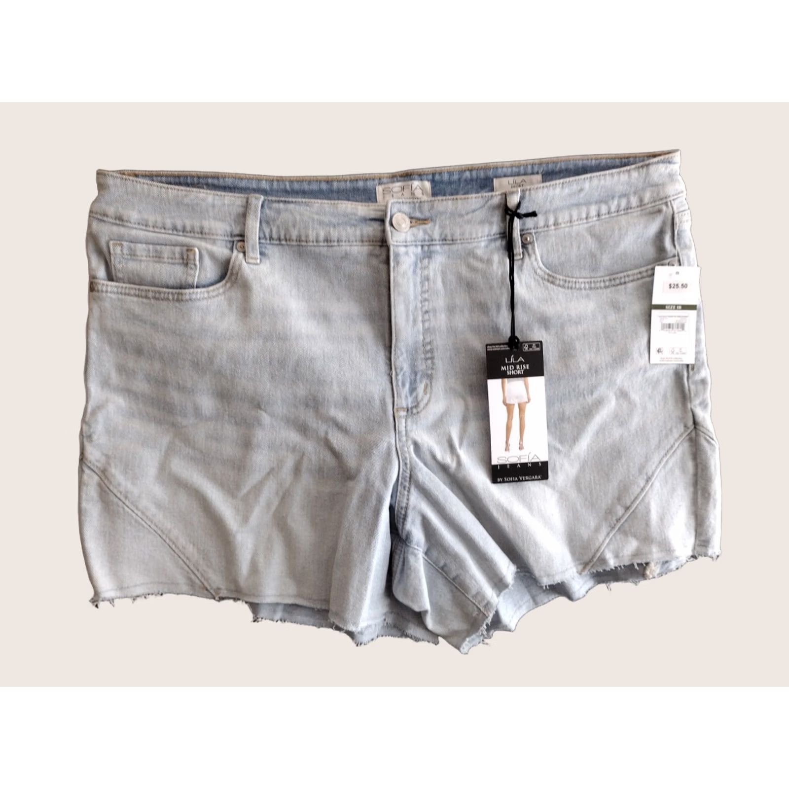 Vintage Sofia Vergara Jeans Lila Mid Rise Hi-Low Hem Light Wash Denim Shorts 18 Womens Plus Size Blue Pants Short Size 40" / US 18 - 1 Thumbnail