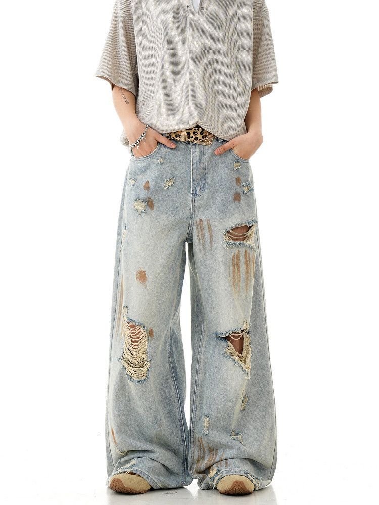 Vintage Men's American Retro Distressed Wide-Leg Jeans Size US 32 / EU 48 - 2 Thumbnail