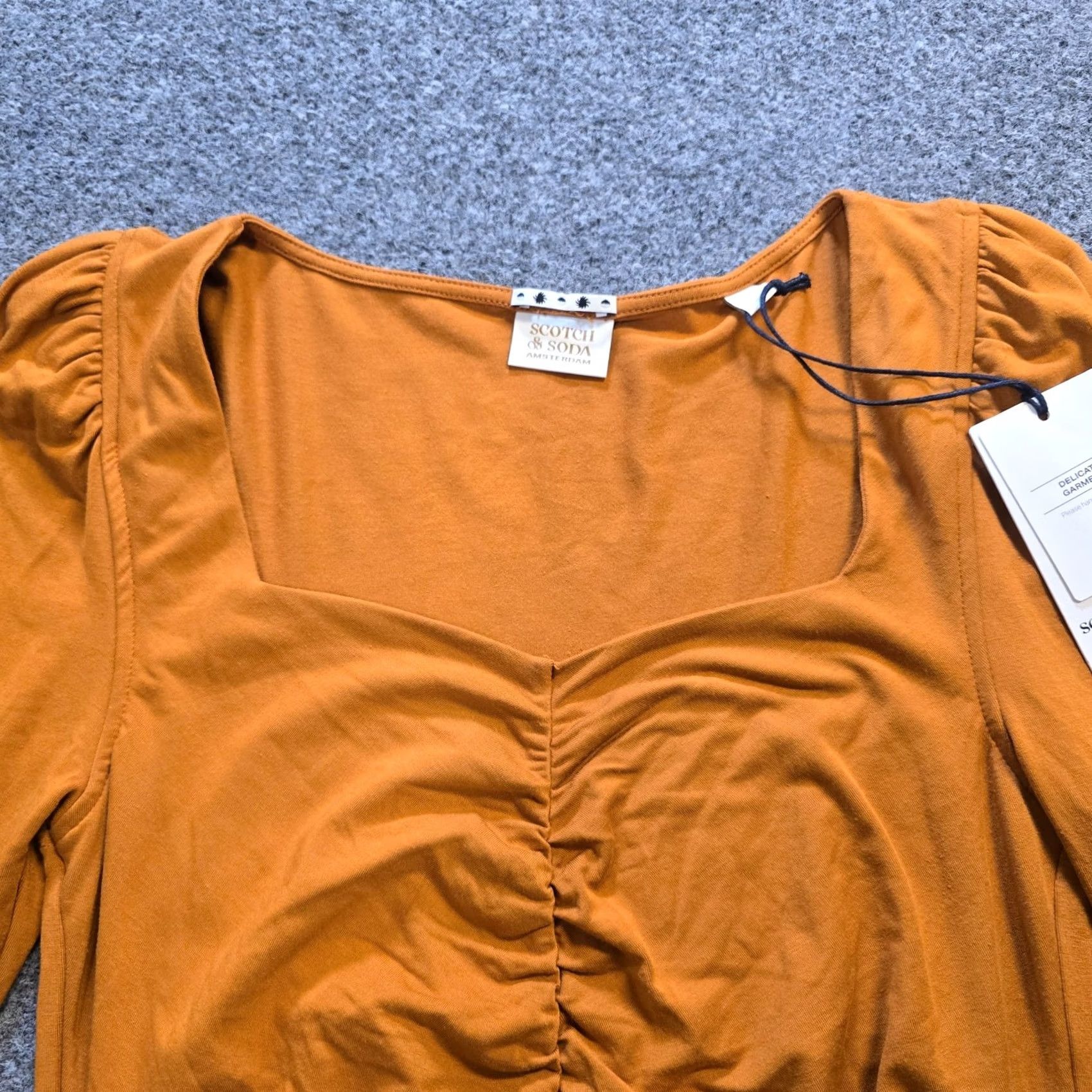 Scotch & Soda Scotch & Soda Top Womens Medium Orange Ruched Long Sleeve Square Neck Casual Shirt Size M / US 6-8 / IT 42-44 - 2 Thumbnail