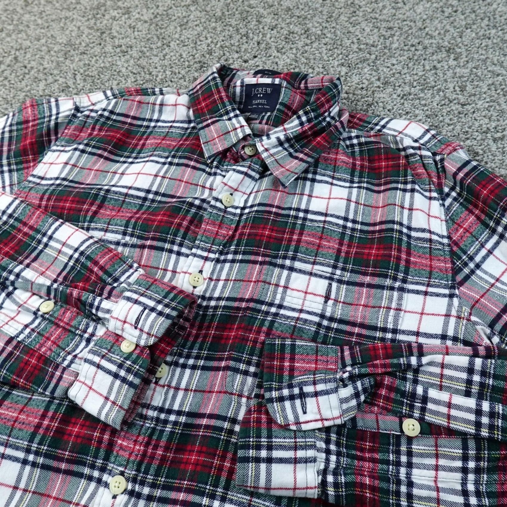 J.Crew J.CREW Shirt Mens L Red Green Plaid Flannel Button Up Long Sleeve Slim Fit Work Size US L / EU 52-54 / 3 - 2 Thumbnail