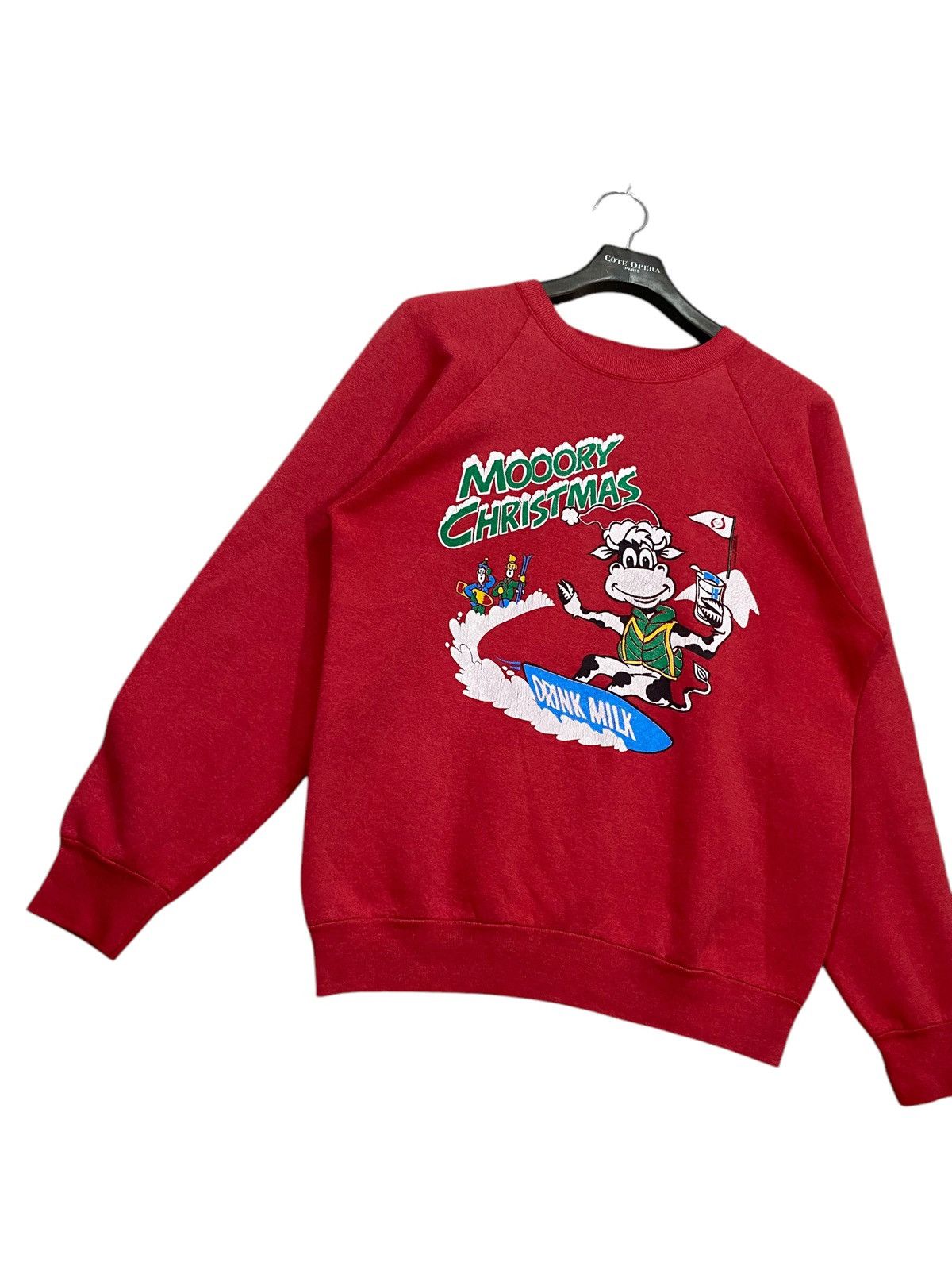 Fruit Of The Loom × Vintage Vintage 80s mooory chirstmas drink milk sweatshirt crewneck Size US L / EU 52-54 / 3 - 4 Thumbnail