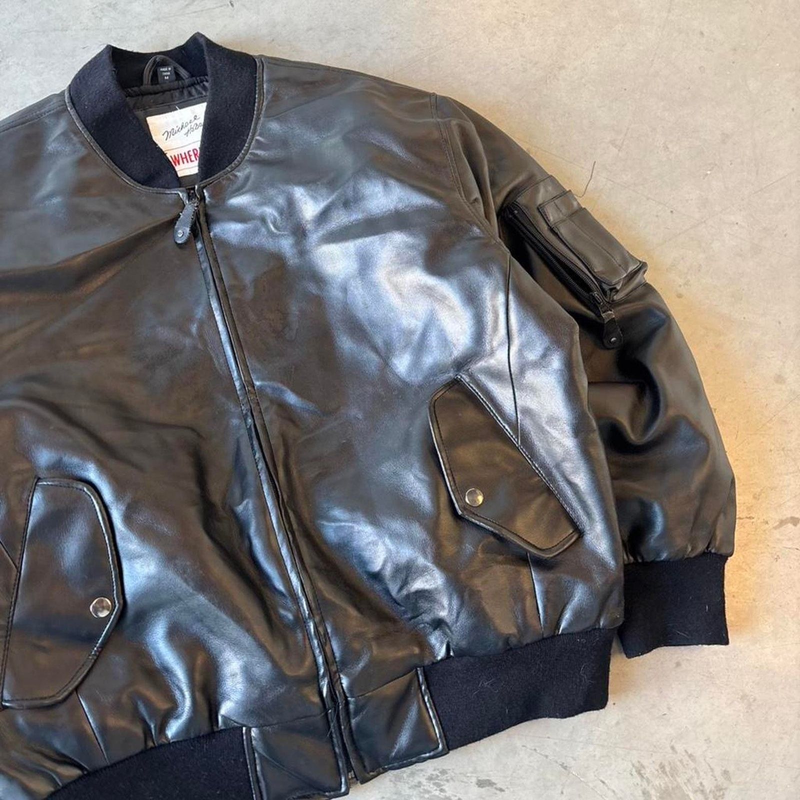 Other Y2k navy spellout embroidered leather bomber jacket Size US M / EU 48-50 / 2 - 2 Thumbnail