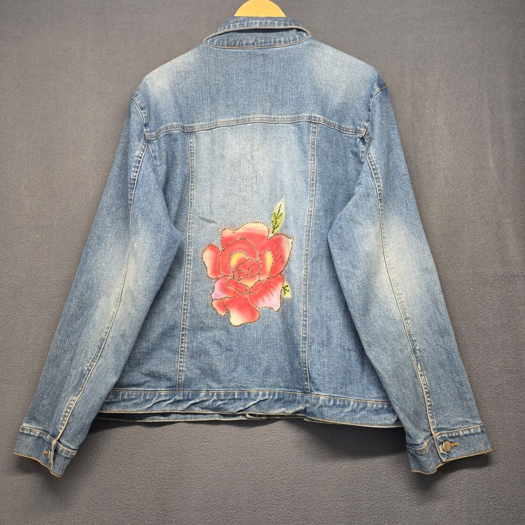 Vintage VINTAGE Monroe & Main Denim Jean Jacket Womens 1X Floral Painted Beaded Rose Artsy Jacket Womens 1X Blue Size 40" / US 18 - 2 Thumbnail