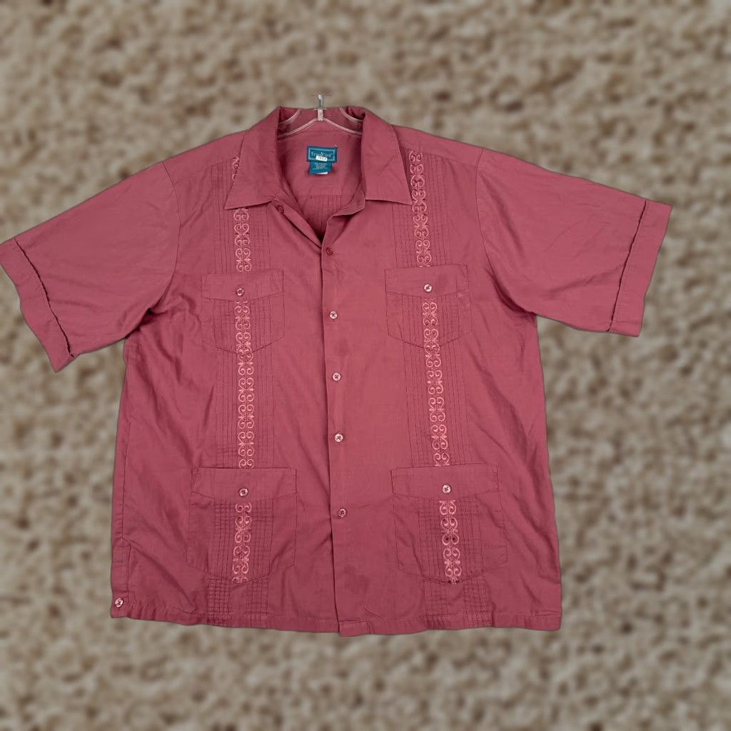 Vintage TropiCool Guayabera Shirt Adult Extra Large Red Polyester Blend 4 Pocket READ Size US XL / EU 56 / 4 - 1 Thumbnail