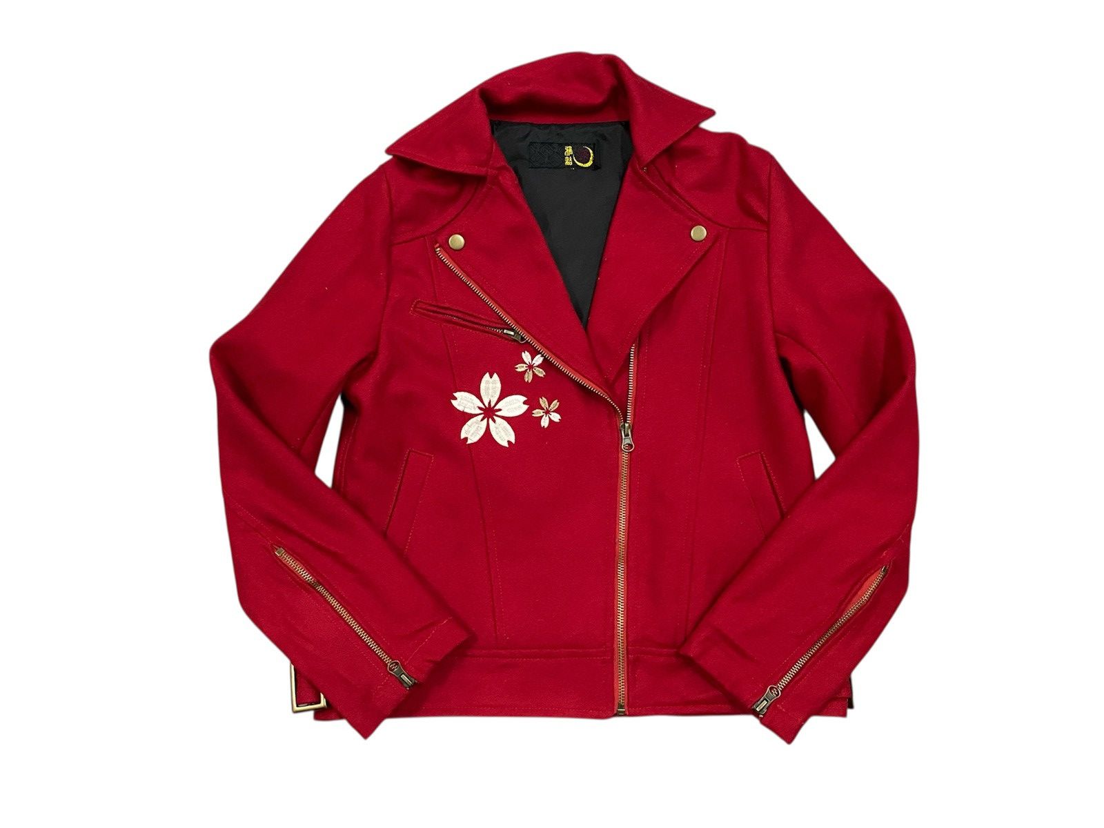 Japanese Brand Japanese Sakura Embroidery Wool Biker Jacket - Red Size US S / EU 44-46 / 1 - 2 Thumbnail