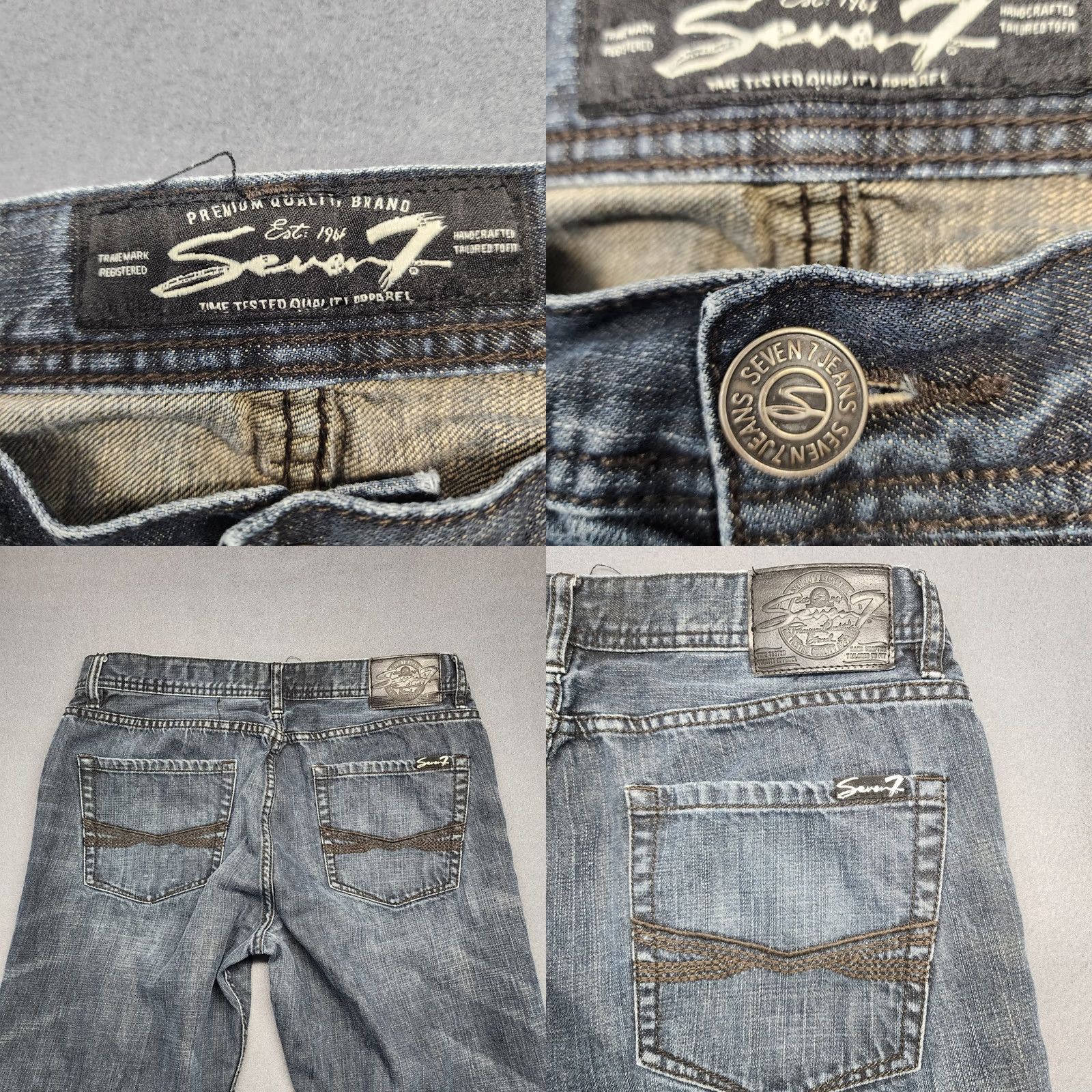 Vintage Seven7 Jeans Mens 34x28 Straight Dark Wash Casual Whiskering Tagged 34x30 Mens Waist 34 Inseam 28 Zip Machine Washable Blue Jeans Size US 34 / EU 50 - 9 Thumbnail