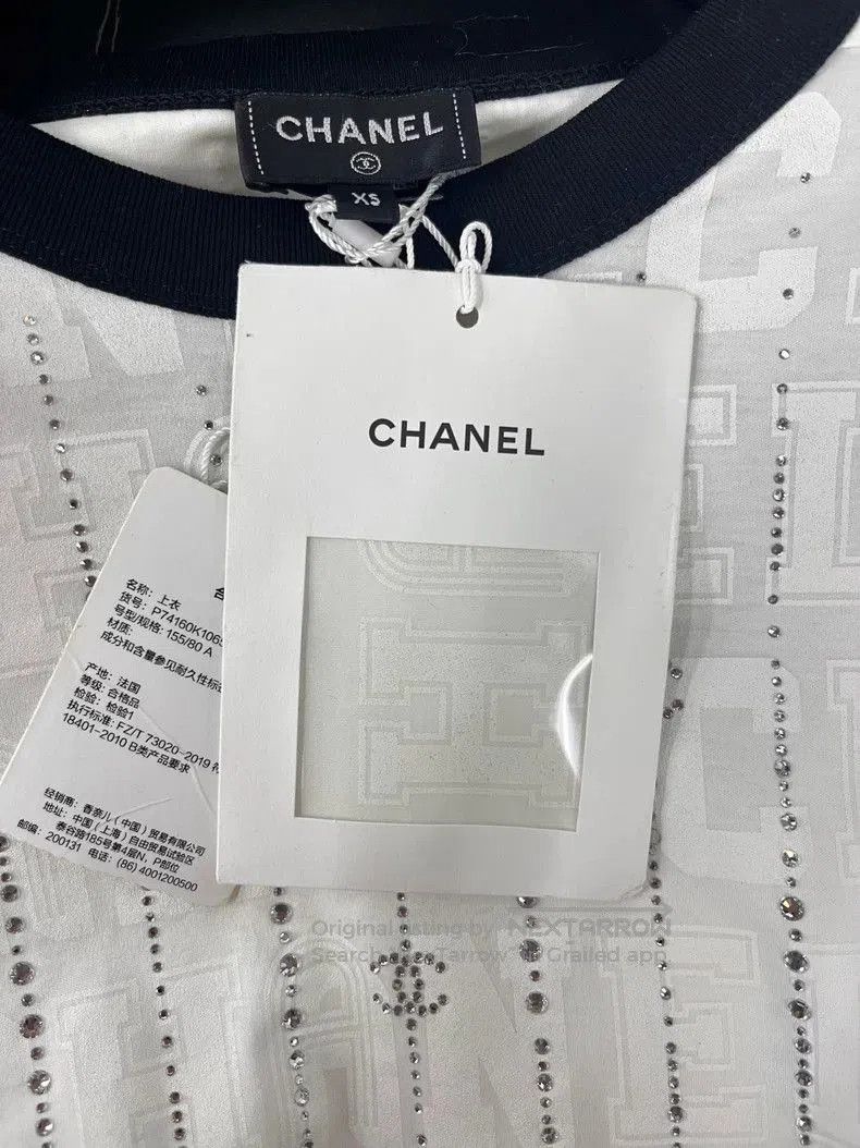 Chanel Chanel 23C White Crystal Collar T-shirt. Size US XS / EU 42 / 0 - 4 Thumbnail