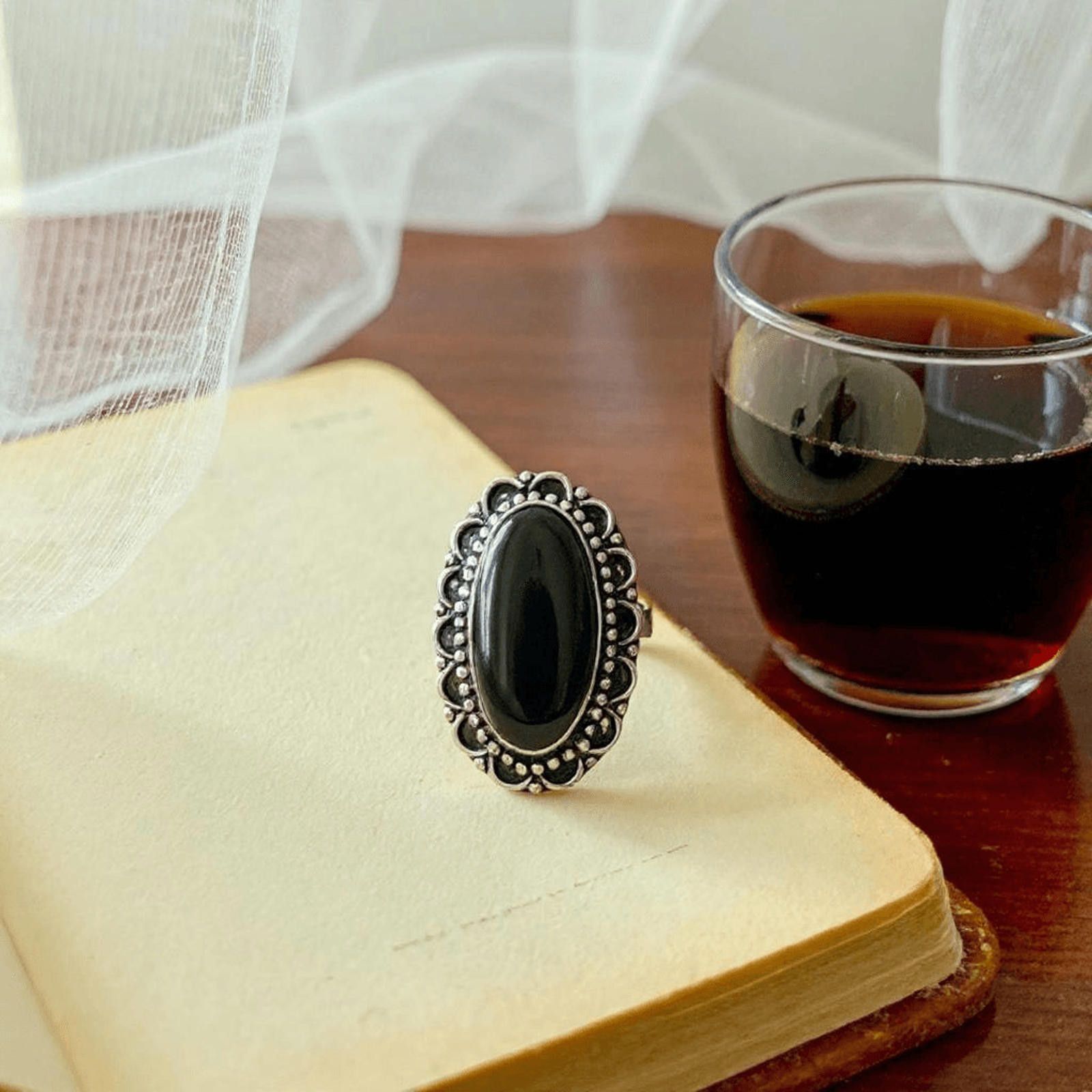 The Unbranded Brand Unique Oval Black Onyx Solitaire Sterling Silver Ring Sz 7 Size ONE SIZE - 2 Thumbnail