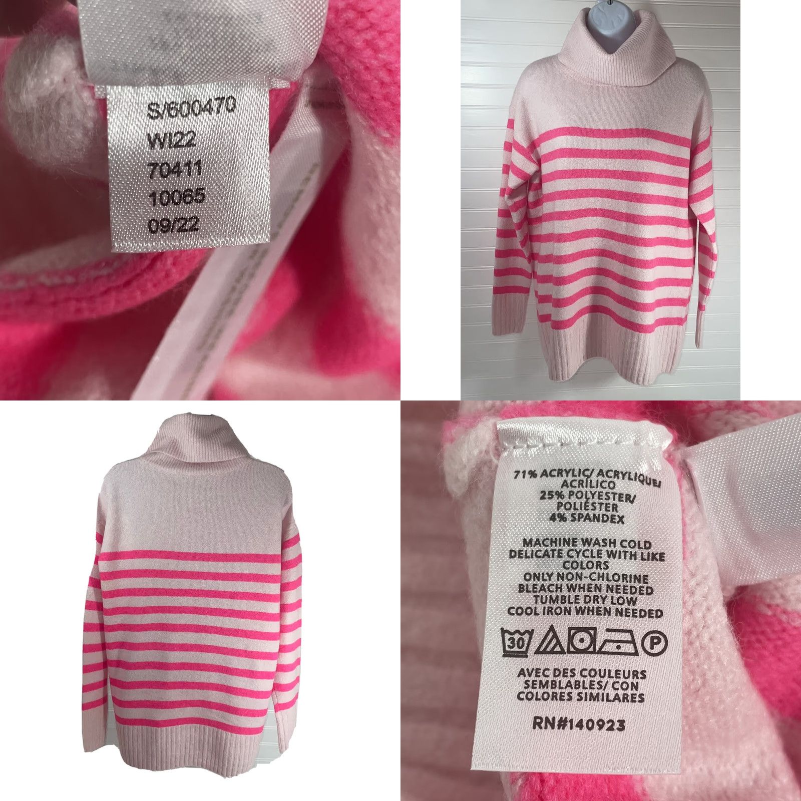 Loft Loft Women Small Cowl Neck Sweater Knit Ribbed Trim Striped Pink NWT Pullover Long Sleeve Regular Fit Size S / US 4 / IT 40 - 8 Thumbnail