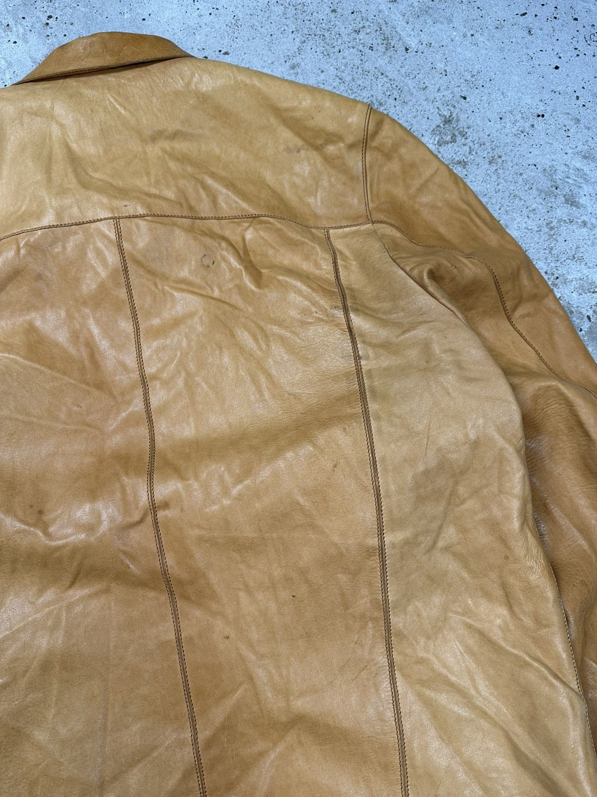 Genuine Leather × Vintage Vintage 90s Distressed Orange Brown Leather Utility Jacket Size US L / EU 52-54 / 3 - 17 Thumbnail