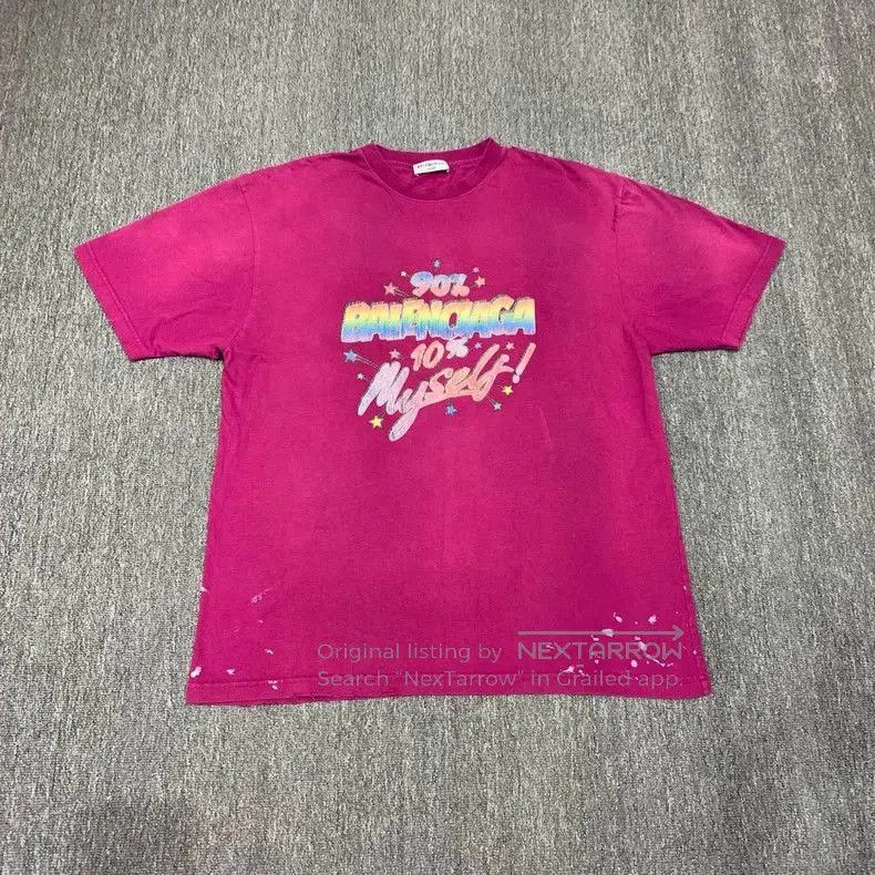 Balenciaga Pink Distressed Ink Short Sleeve.