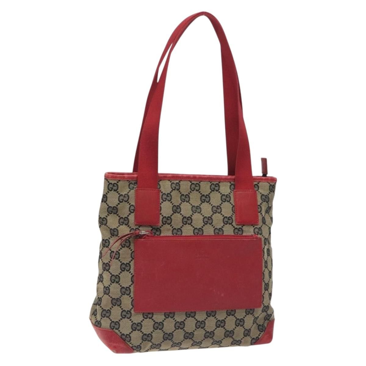 GUCCI GG Canvas Tote Bag Beige Gold Red 019 0402 019 0402