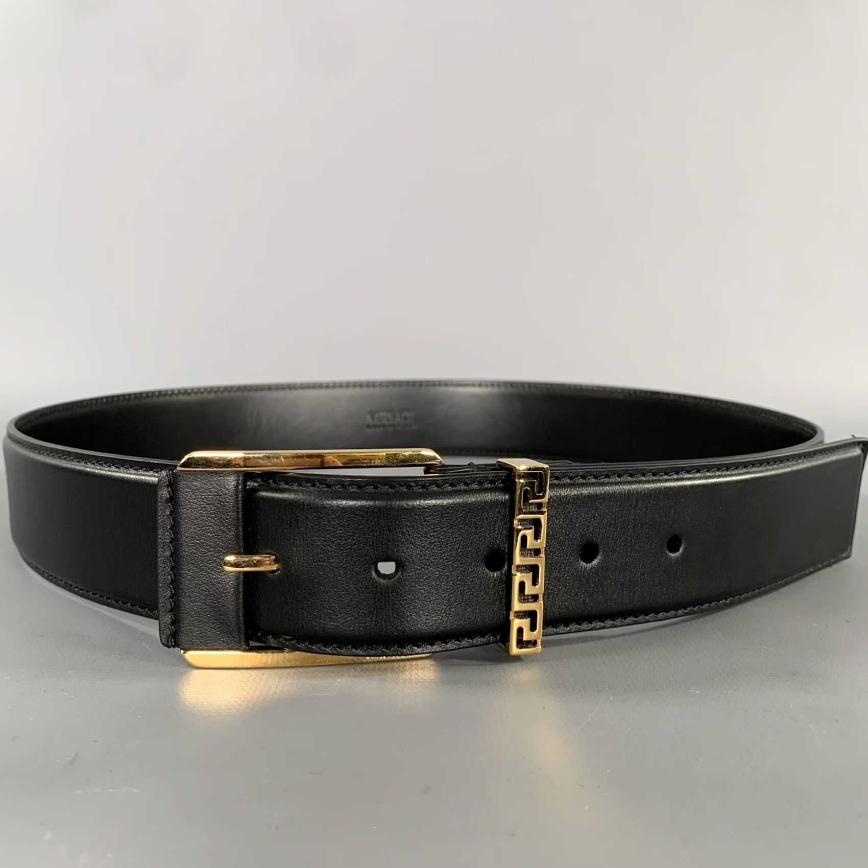 Versace VERSACE Size 36 Black Gold Greca Goddess Leather Belt Mens Adult Black Gold Greca Goddess Leather Belt Size 36 - 2 Thumbnail