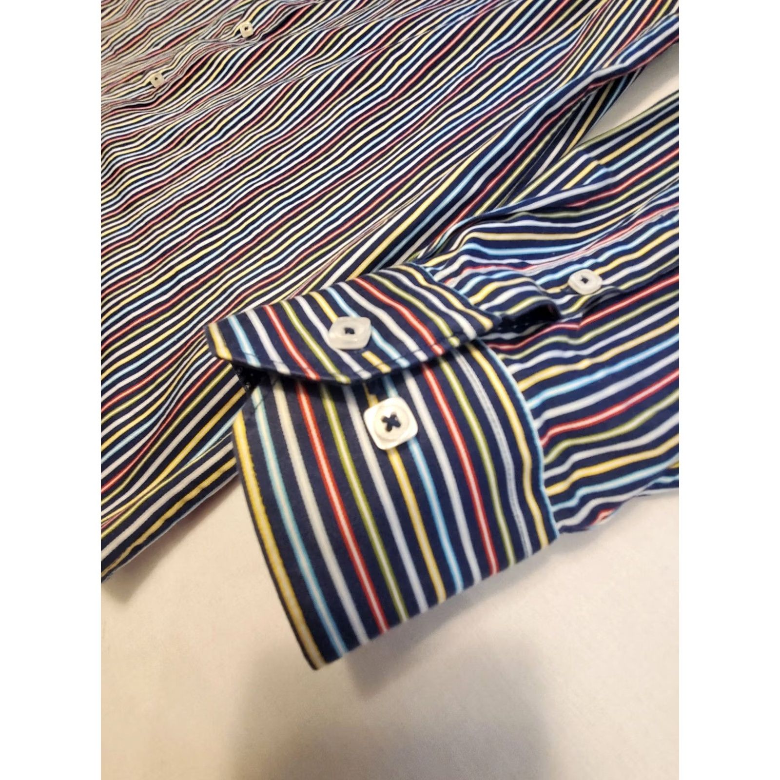 BUGATCHI BUGATCHI Multicolored Striped 100% Cotton Sport Shirt XL Men Dress Shirt Long Sleeve Button-Down Collar Womens? No Size US XL / EU 56 / 4 - 4 Thumbnail