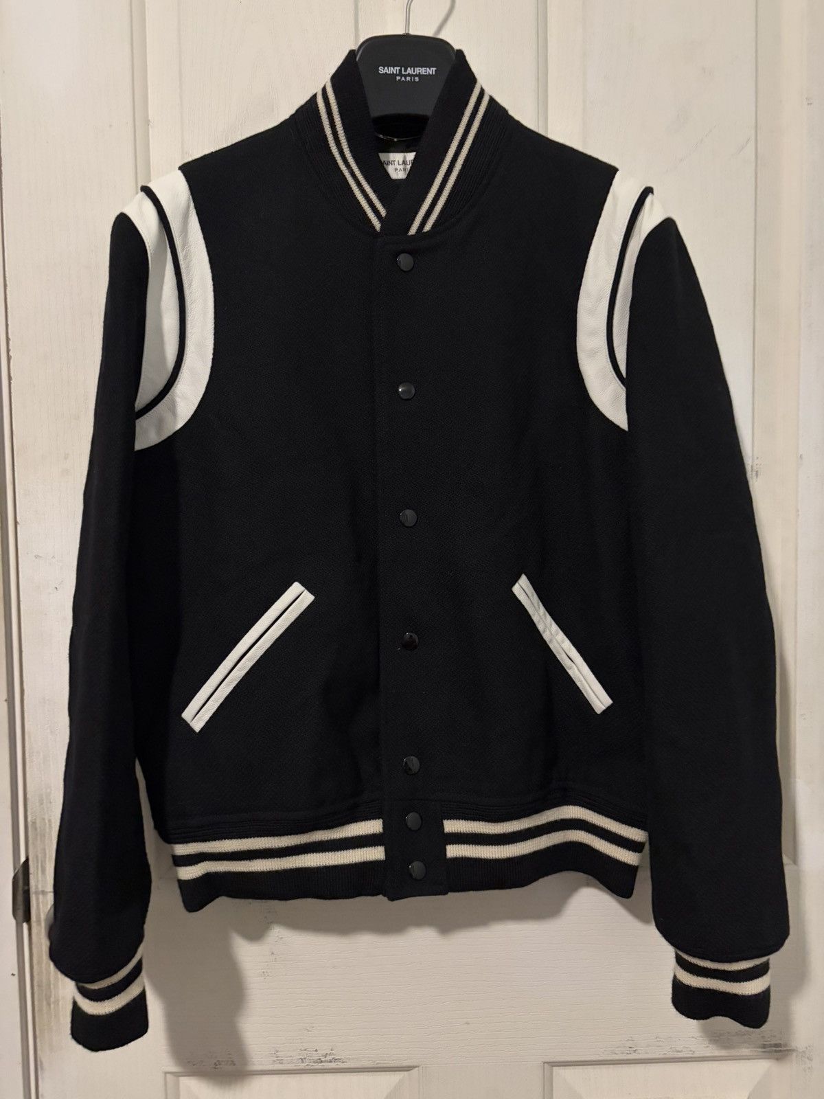 Saint Laurent Paris SAINT LAURENT TEDDY JACKET BOMBER BLACK WHITE SZ 52 LARGE XL Size US L / EU 52-54 / 3 - 2 Thumbnail