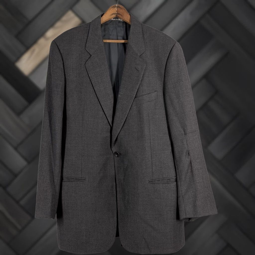 Calvin Klein VINTAGE Calvin Klein Collection Blazer Jacket Mens 42 Regular Wool Gray Italy GFT 90s Contemporary/Office Classic Size 42R - 1 Thumbnail