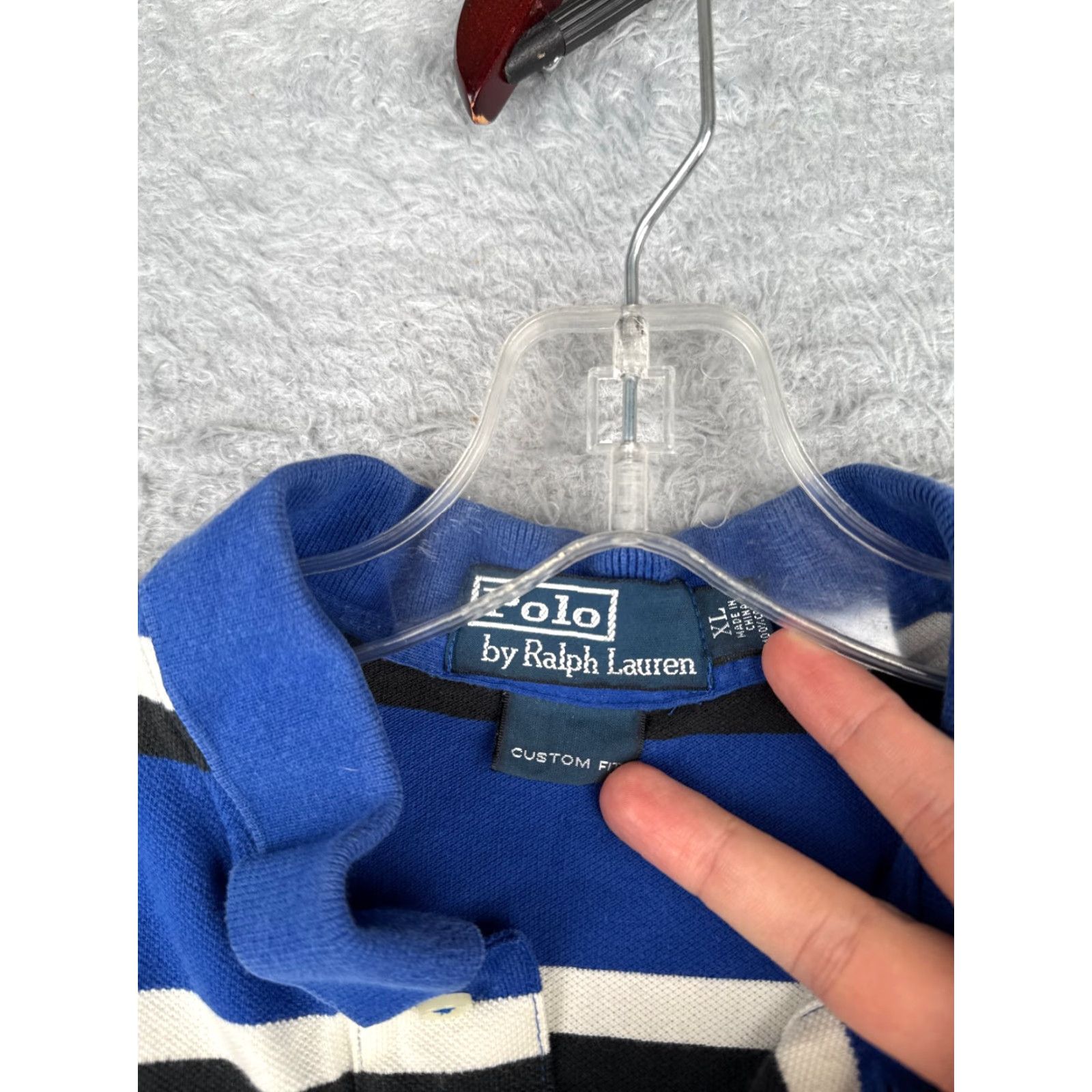 Ralph Lauren VINTAGE Ralph Lauren Polo Shirt Mens XL Blue Stripe Cotton Custom Fit Size US XL / EU 56 / 4 - 7 Thumbnail
