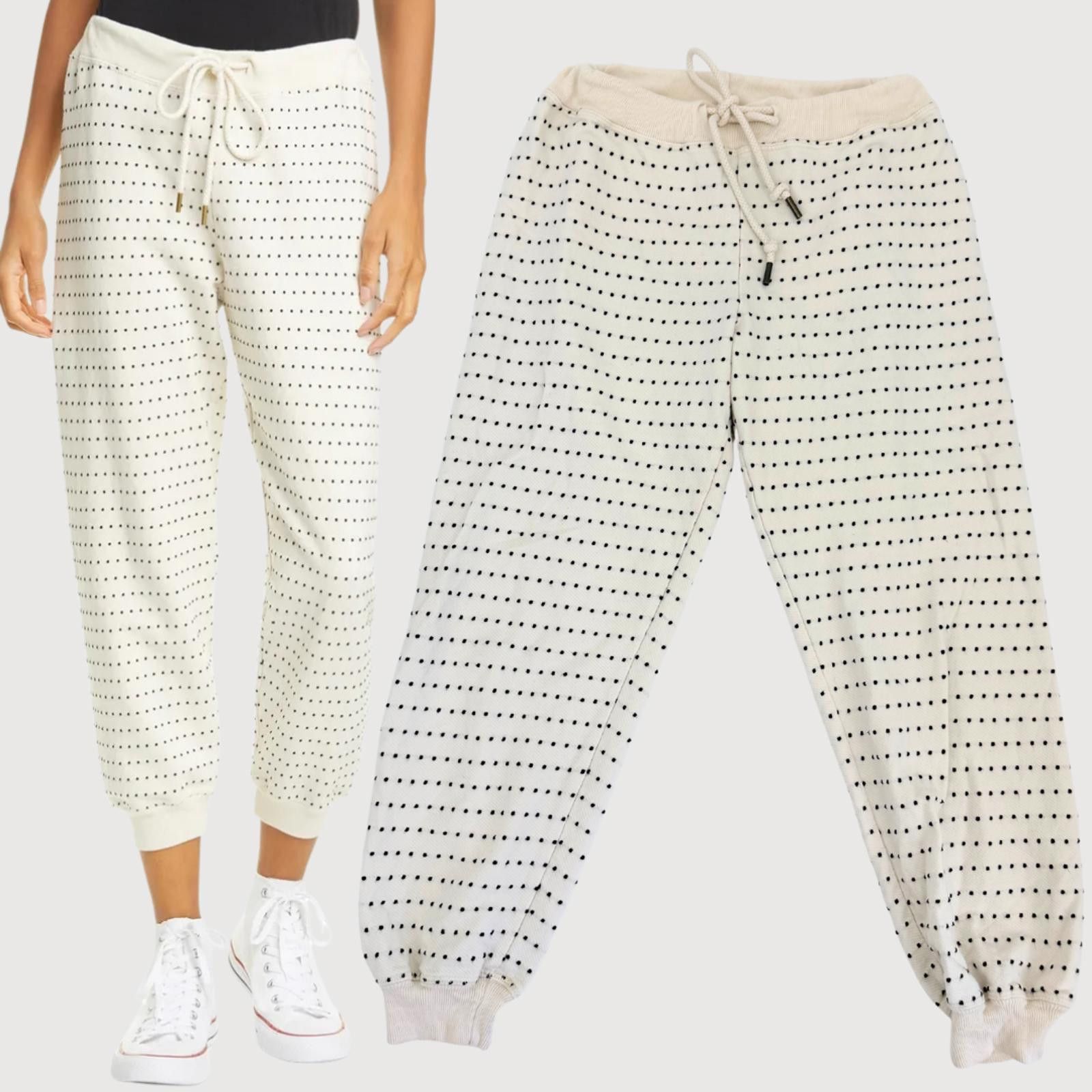 Unknown London The Great Swiss Dot Crop Sweatpants Cream Black Sz 1 Size 28" / US 6 / IT 42 - 1 Thumbnail