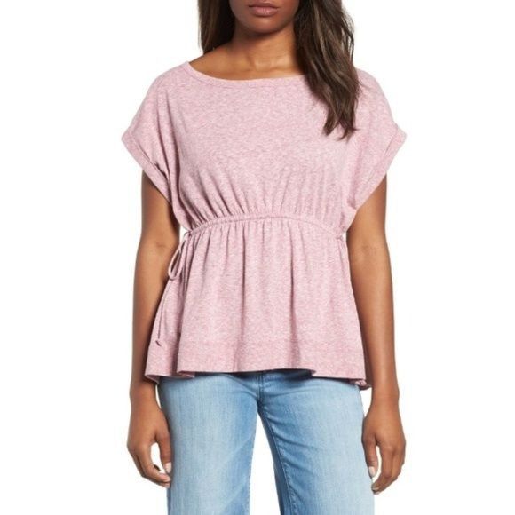 Nordstrom Caslon Heather Pink Peplum Top Adjustable Drawstring Waist Size S / US 4 / IT 40 - 1 Thumbnail