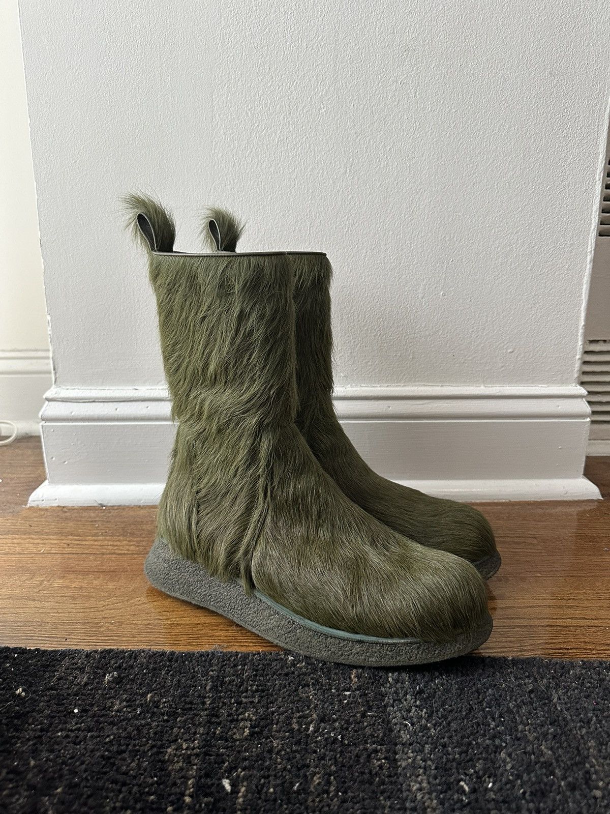 image of Rick Owens Grinch Pony Hair Creeper Boot Sample in Green, Men's (Size 10)