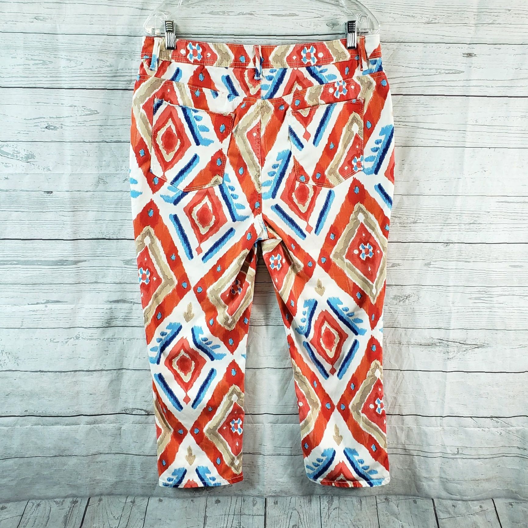 Vintage Chico's Womens Platinum Crop Pants Sz 12 Red Blue High Rise Cotton Blend Cropped Inseam 23 Womens Shoes? Size 34" / US 12 / IT 48 - 3 Thumbnail