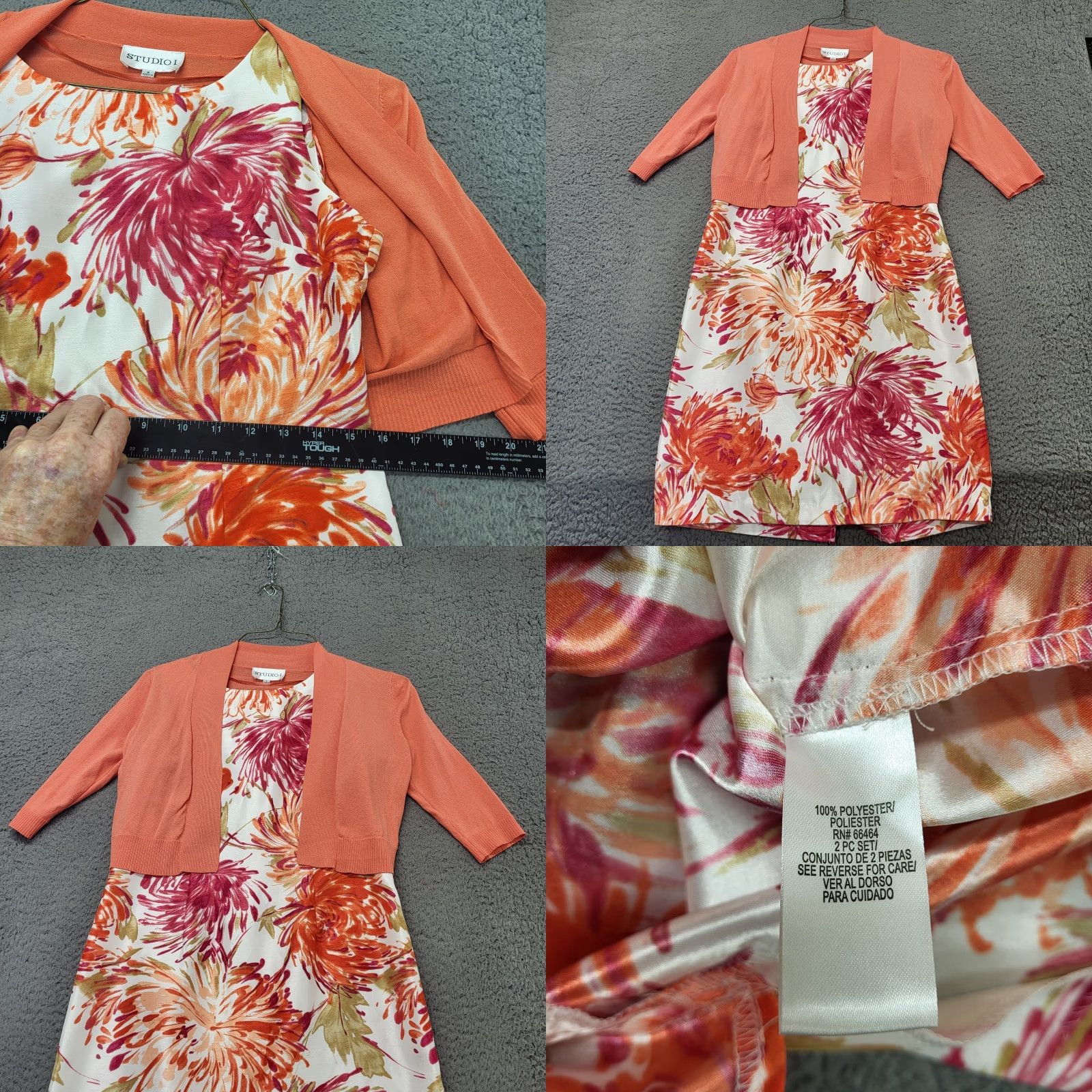 Vintage Studio 1 Two-Piece Dress Women's Size 6 Crew Neck Bodycon Floral Print Salmon Sleeveless Size M / US 6-8 / IT 42-44 - 8 Thumbnail