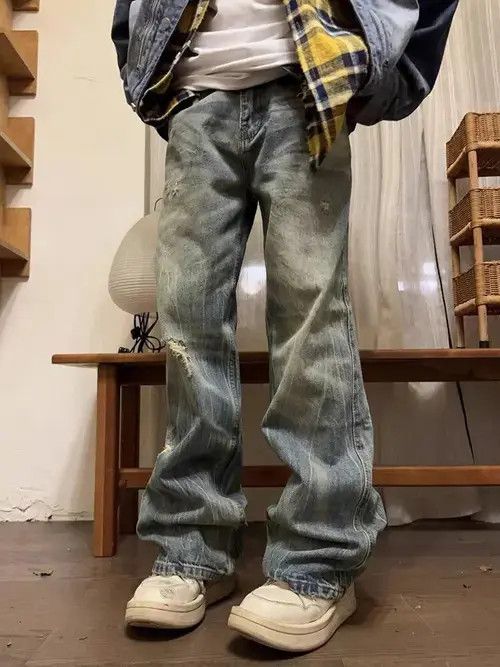 Japanese Brand × Jean Vintage washed straight-leg textured rare jeans Size US 32 / EU 48 - 4 Thumbnail