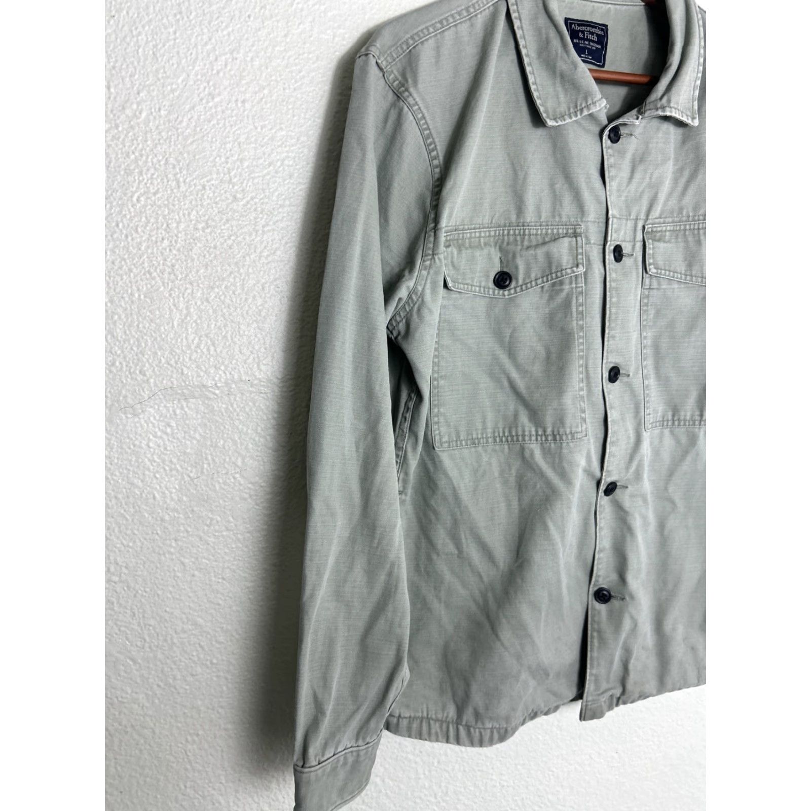 Abercrombie & Fitch Abercrombie & Fitch Mens Large Green Button-Up Cotton Field Jacket Long Sleeve Size US L / EU 52-54 / 3 - 2 Thumbnail