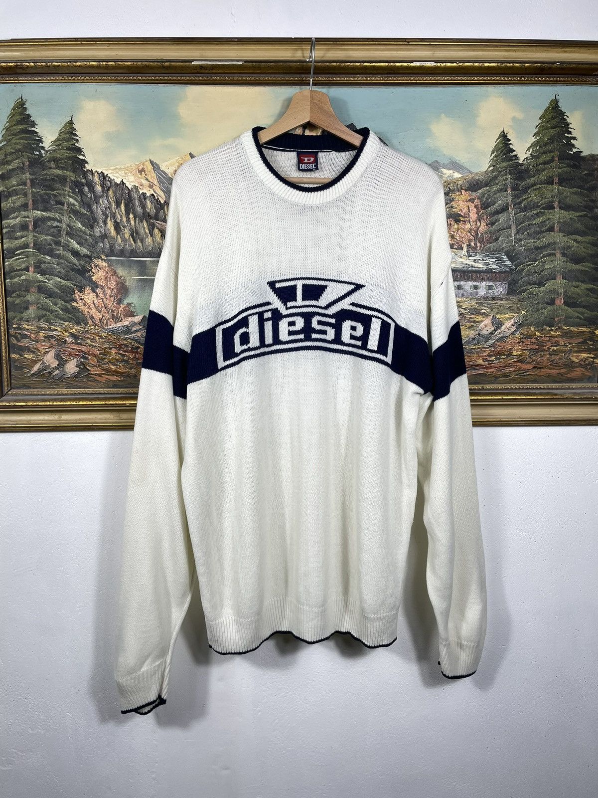 Diesel × Japanese Brand × Vintage Diesel Retro 00s Avant Garde Cyber Loose Boxy Jumper Pull Size US XL / EU 56 / 4 - 1 Thumbnail