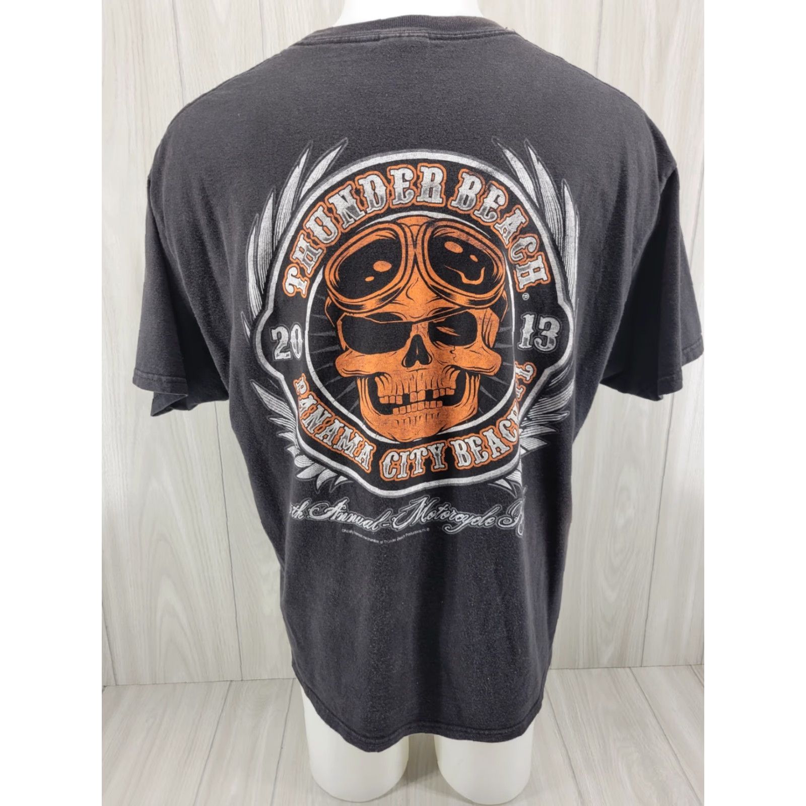 Gildan VINTAGE Gildan T-Shirt Thunder Beach Panama City Beach 2013 Motorcycle Rally Long Sleeve XL Black Mens Graphic Tee 100% Cotton Size US XL / EU 56 / 4 - 6 Thumbnail