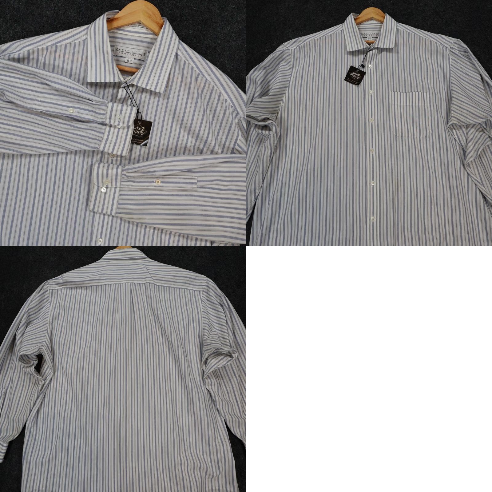 Perry Ellis Perry Ellis Portfolio Shirt Mens 17.5 34-35 Blue Striped Button Up Size US XXL / EU 58 / 5 - 8 Thumbnail