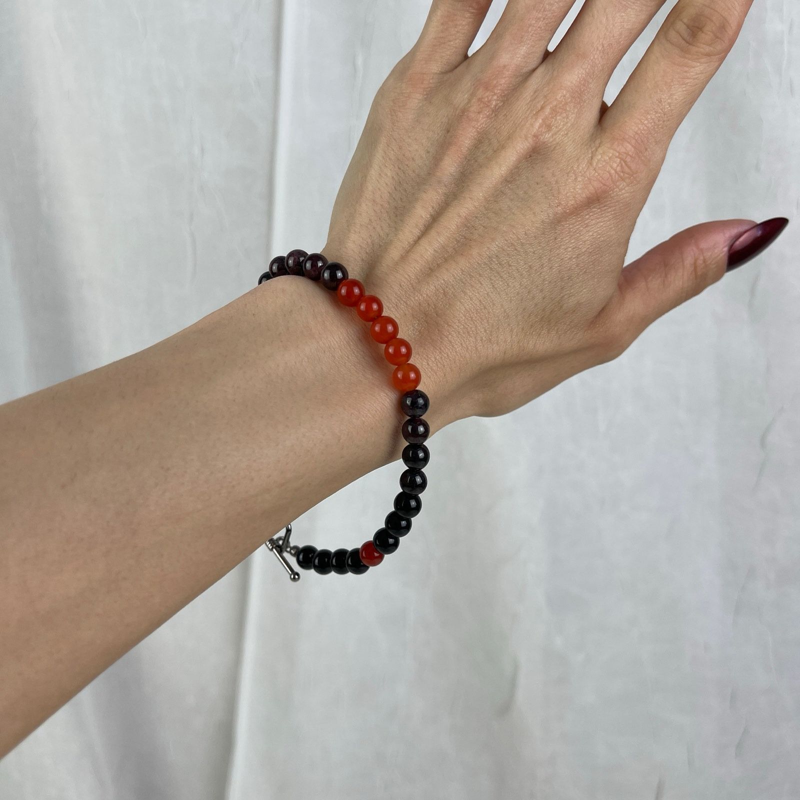 Handmade Carnelian Garnet Obsidian Crystal Gemstone Bead Bracelet Size ONE SIZE - 6 Thumbnail