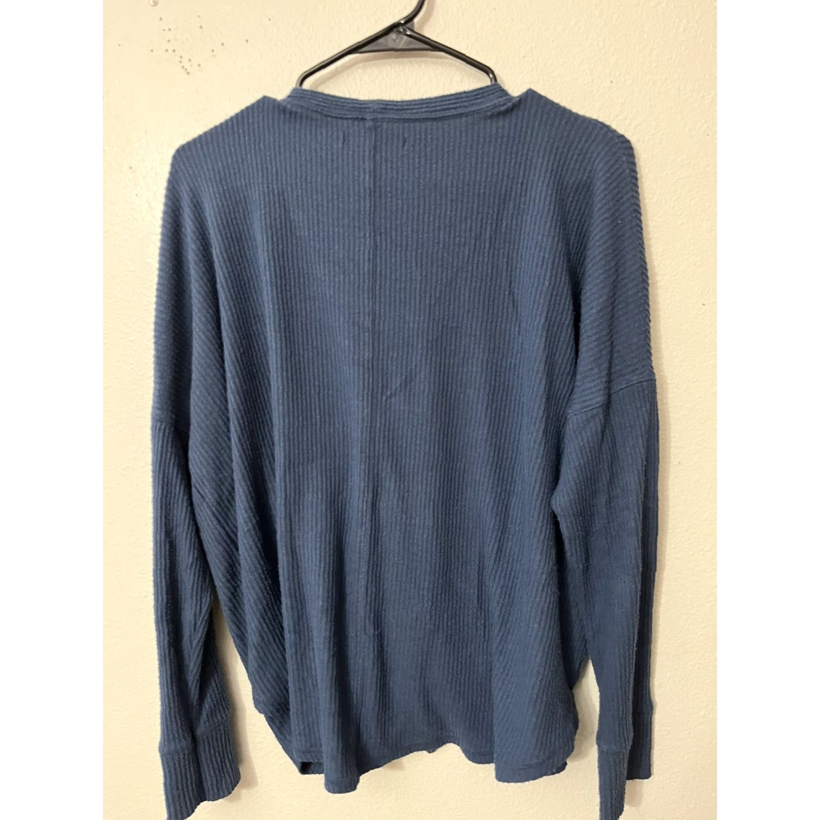Abercrombie & Fitch Abercrombie & Fitch Cardigan Women L Blue Solid Tie Front Cable-Knit V-Neck Long Sleeve Cotton Blend Knit Size L / US 10 / IT 46 - 3 Thumbnail