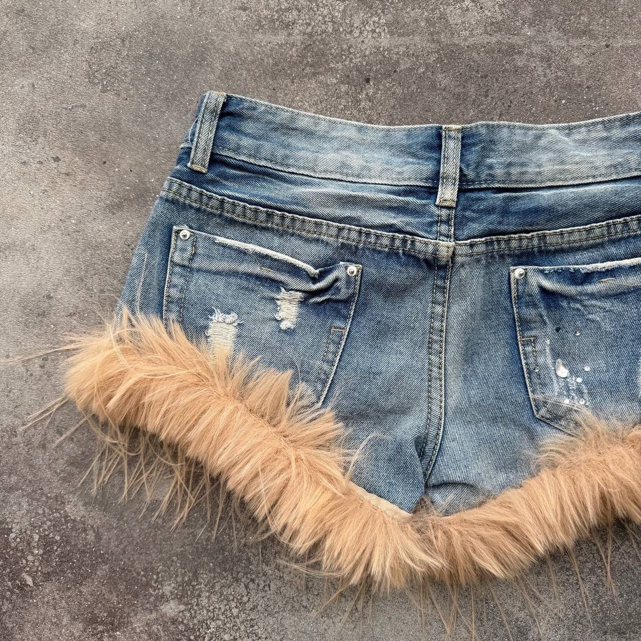20471120 × Vintage 2000’s Aesthetic Y2K Faux Fur Vintage Mini Denim Shorts Size 27" / US 4 / IT 40 - 8 Thumbnail