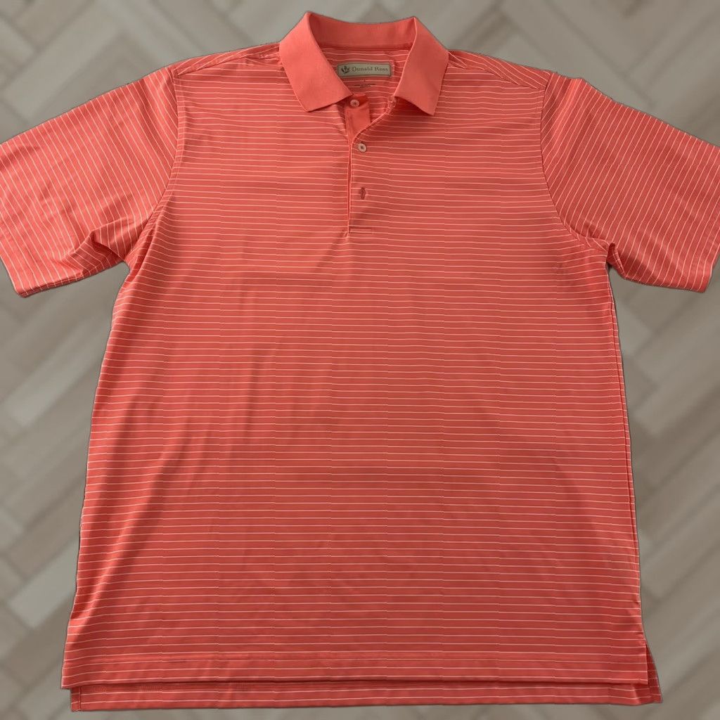 Vintage Donald Ross Stripe Short Sleeve Button Front Golf Polo Shirt Men Large Orange - Mens - Striped Button-Up Polo Size US L / EU 52-54 / 3 - 1 Thumbnail