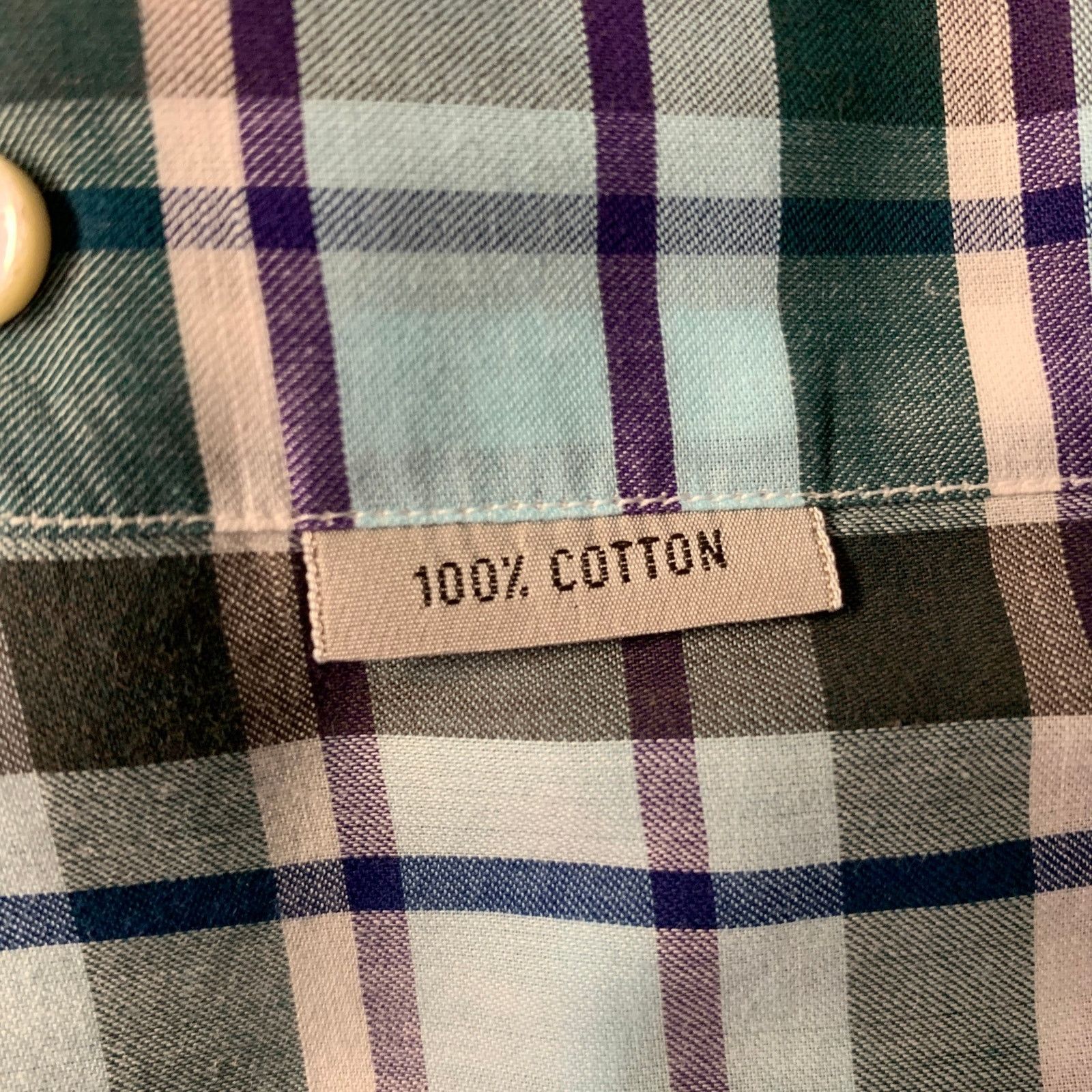Brioni BRIONI L Blue Purple Green Plaid Cotton Pointed Collar Shirt Size US L / EU 52-54 / 3 - 6 Thumbnail