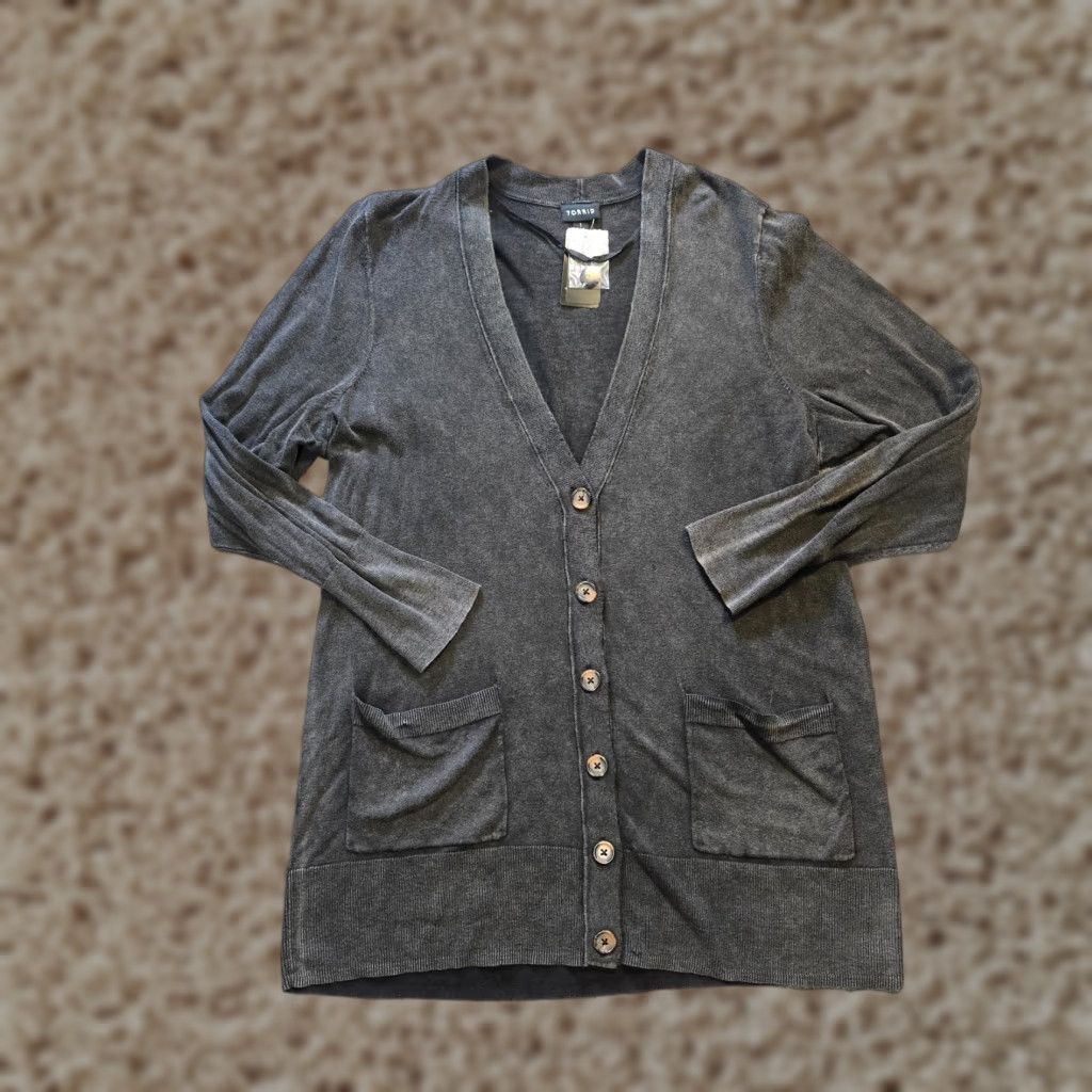 Torrid Torrid Sweater Cardigan Womens 1X Gray V Neck Pockets Distressed Capsule Casual Size XL / US 12-14 / IT 48-50 - 1 Thumbnail