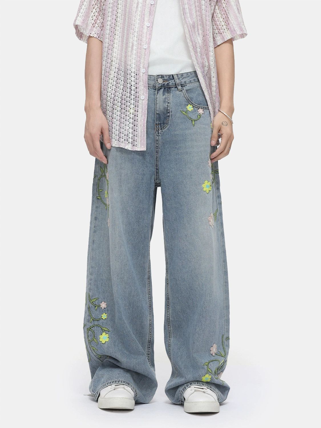 Japanese Brand × Jean Heavy floral embroidery straight-leg casual jeans Size US 32 / EU 48 - 1 Thumbnail