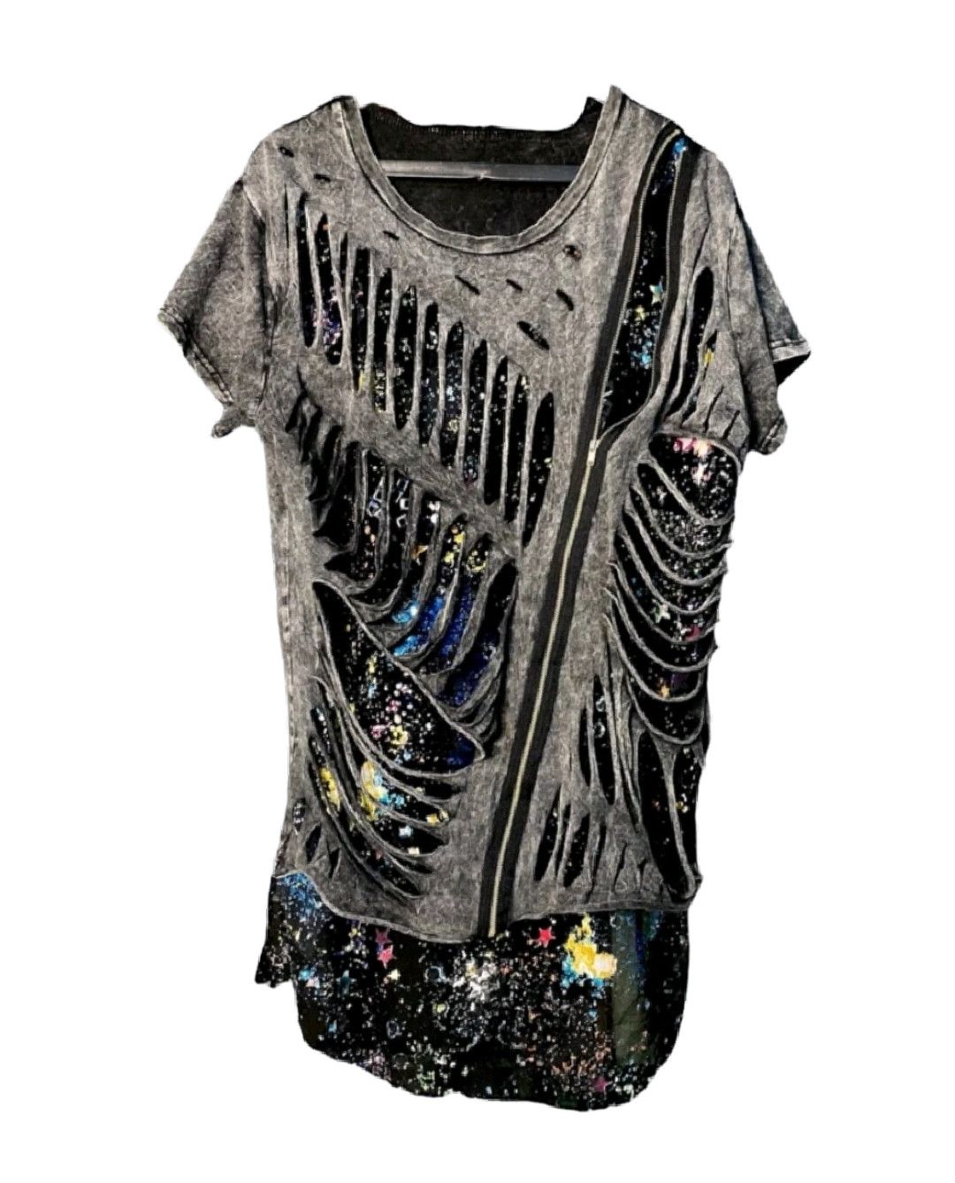 image of If Six Was Nine x Le Grande Bleu L G B Double Layer Distressed Grunge Punk Trashed Tee in Mud (Size