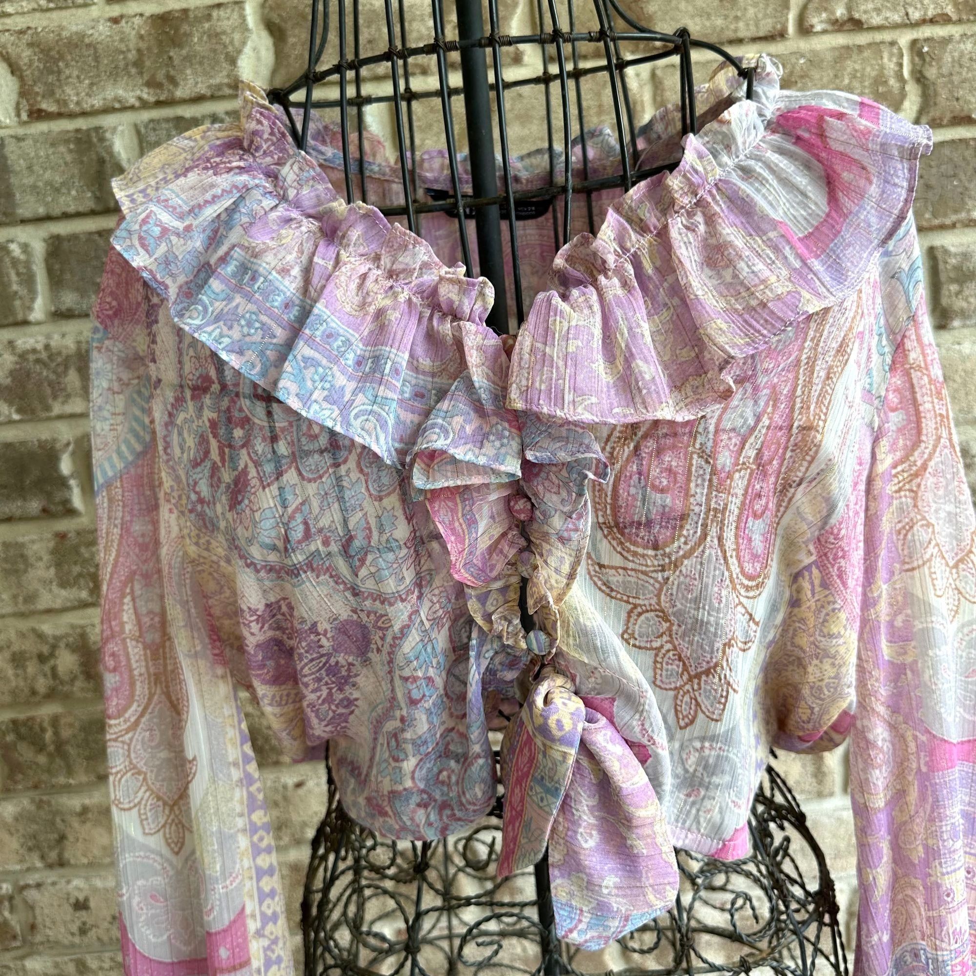 Zara Zara Ruffled Knotted Crop Top Blouse Medium Paisley Abstr Size M / US 6-8 / IT 42-44 - 2 Thumbnail