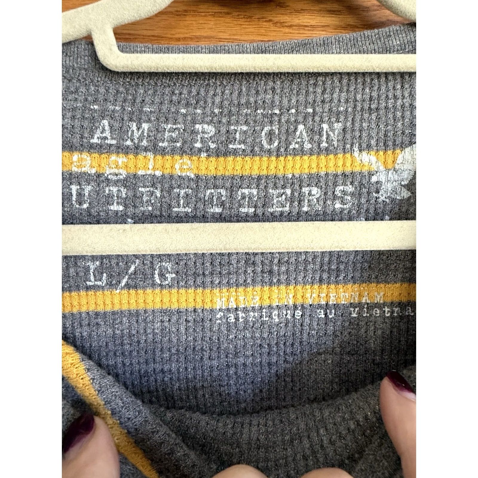 American Eagle Outfitters American Eagle Mens Vintage Thermal Henley Long Sleeve Large Gray/Yellow Preppy Size US L / EU 52-54 / 3 - 5 Thumbnail