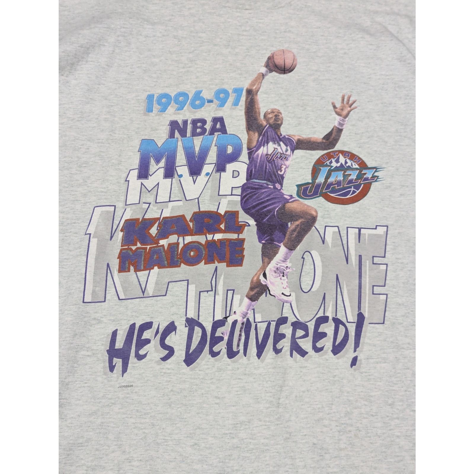 Vintage Single Stitch Karl Malone Utah Jazz Tee Shirt MVP 96