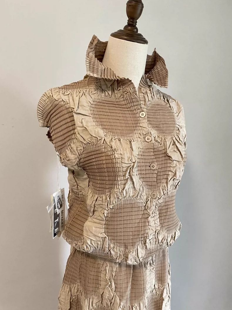 Issey Miyake Issey Miyake size:3 Brown silk crinkled dress Size S / US 4 / IT 40 - 3 Thumbnail
