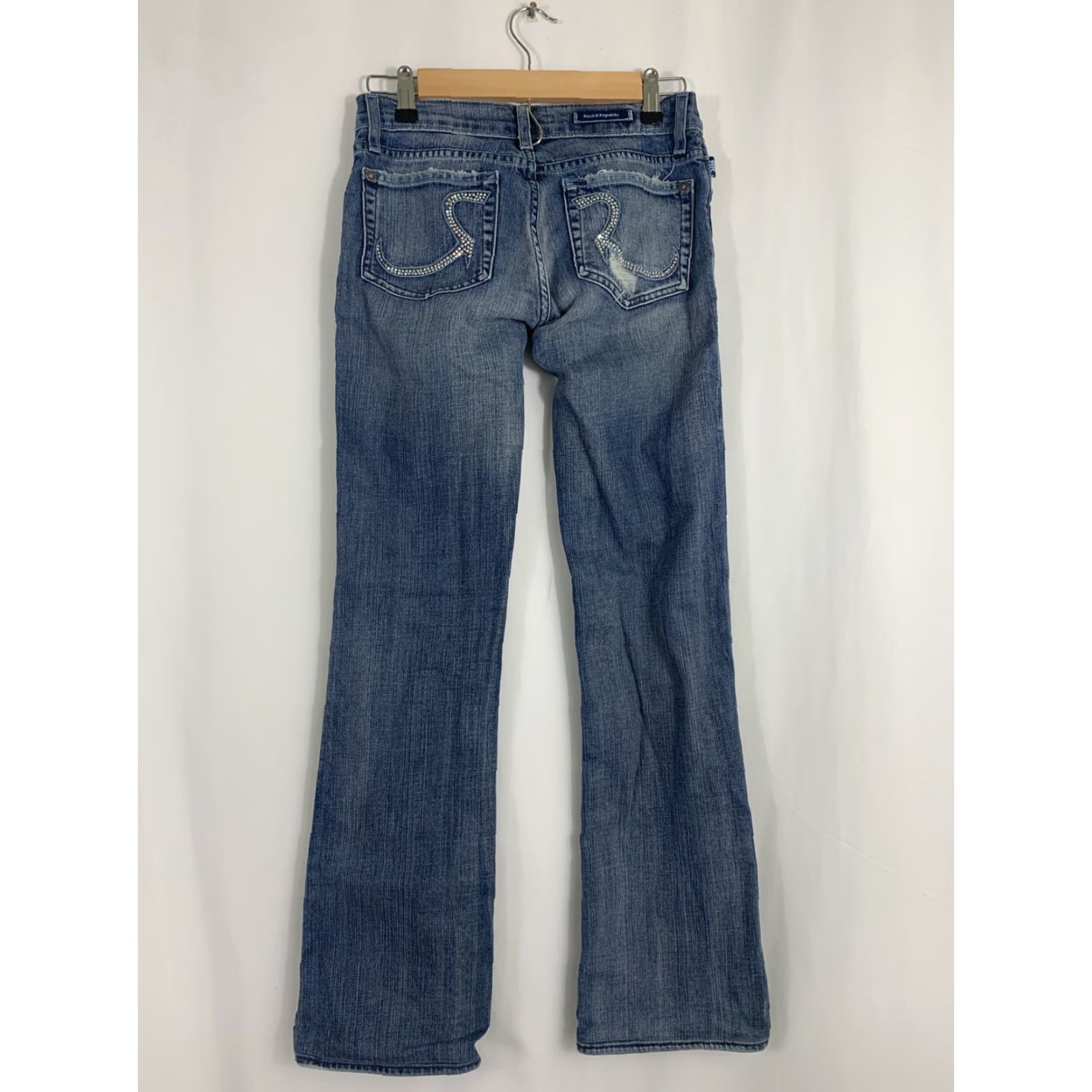 Vintage Rock & Republic Jeans Womens Size 25 Blue Denim Distressed Boot Cut 30 In Inseam USA David Lee Regular Rise Low Size 42" / US 20 - 5 Thumbnail