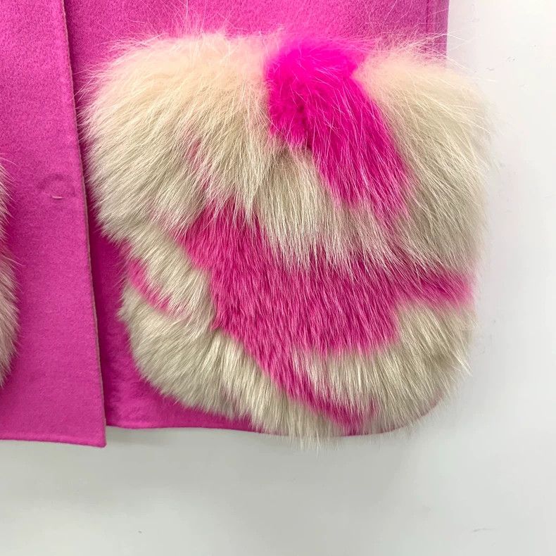Fendi FENDI Pink Fur Pocket Wool V-Neck Sleeveless Vest Jacket X Size 4XL / US 24-26 - 4 Thumbnail