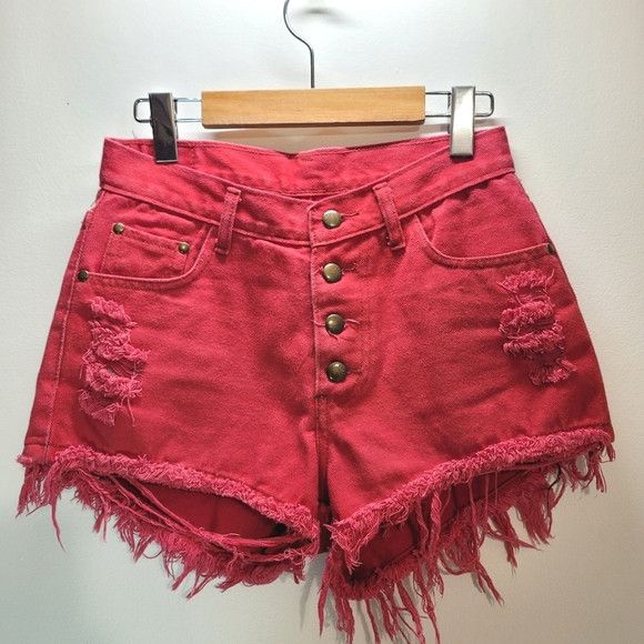 Other Dada High Waisted Jeans Short In Red/Pink Color - 27" Waist Size 27" / US 4 / IT 40 - 1 Thumbnail