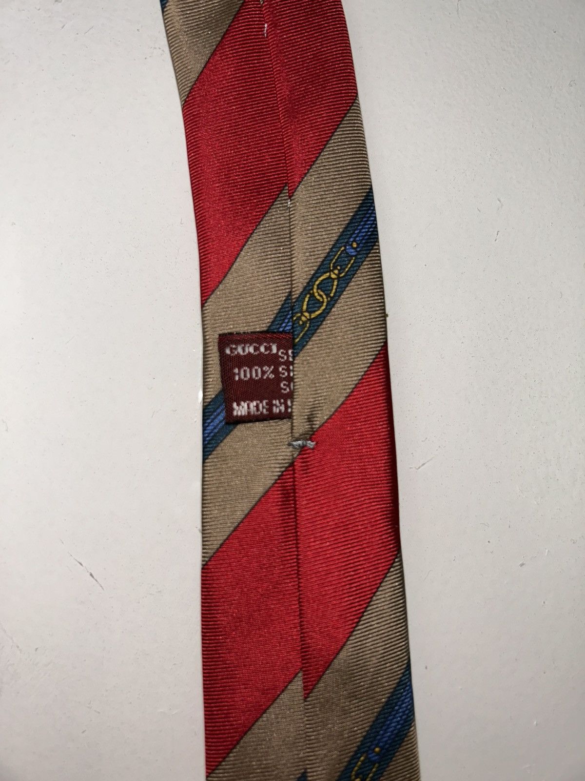 Gucci Vintage Gucci Red Gold & Blue Striped Men’s Silk Tie Size ONE SIZE - 8 Thumbnail